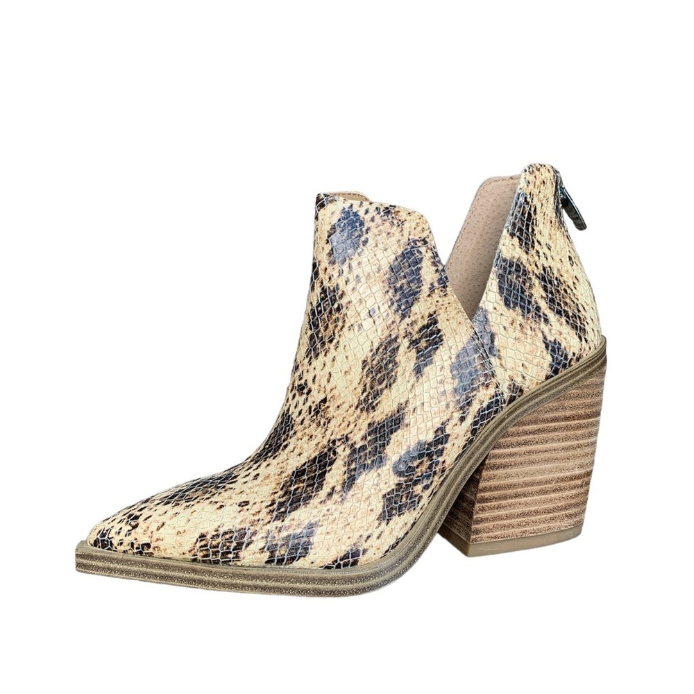 Vince Camuto Beige Snake-Print Leather Ankle Booties